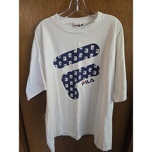 FILA Mens SHORT SLEEVE T-SHIRT Size (XL) White W/ FILA GRAPHICS COTTON/POLY EUC